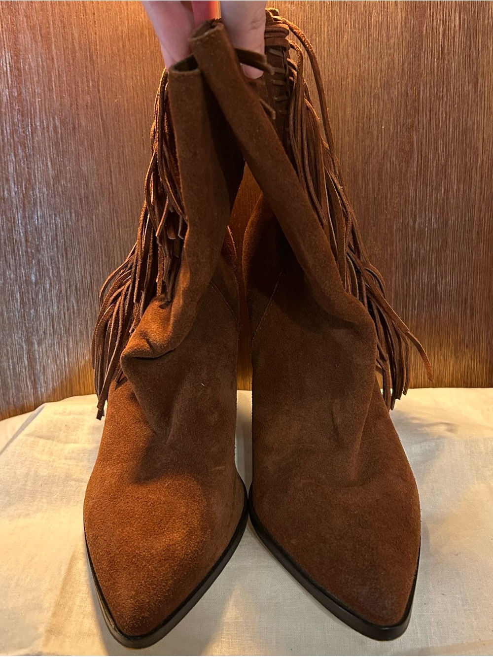 Dolce Vita Brown Suede Fringe Heeled Boots Size 7.5
